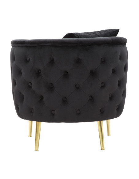 Fauteuil moderne en Velours Noir Capitonné Métal Doré Bois Bucarest 