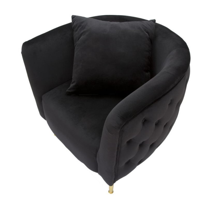 Fauteuil moderne en Velours Noir Capitonné Métal Doré Bois Bucarest 