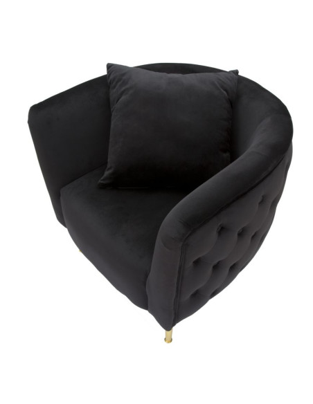 Fauteuil moderne en Velours Noir Capitonné Métal Doré Bois Bucarest 
