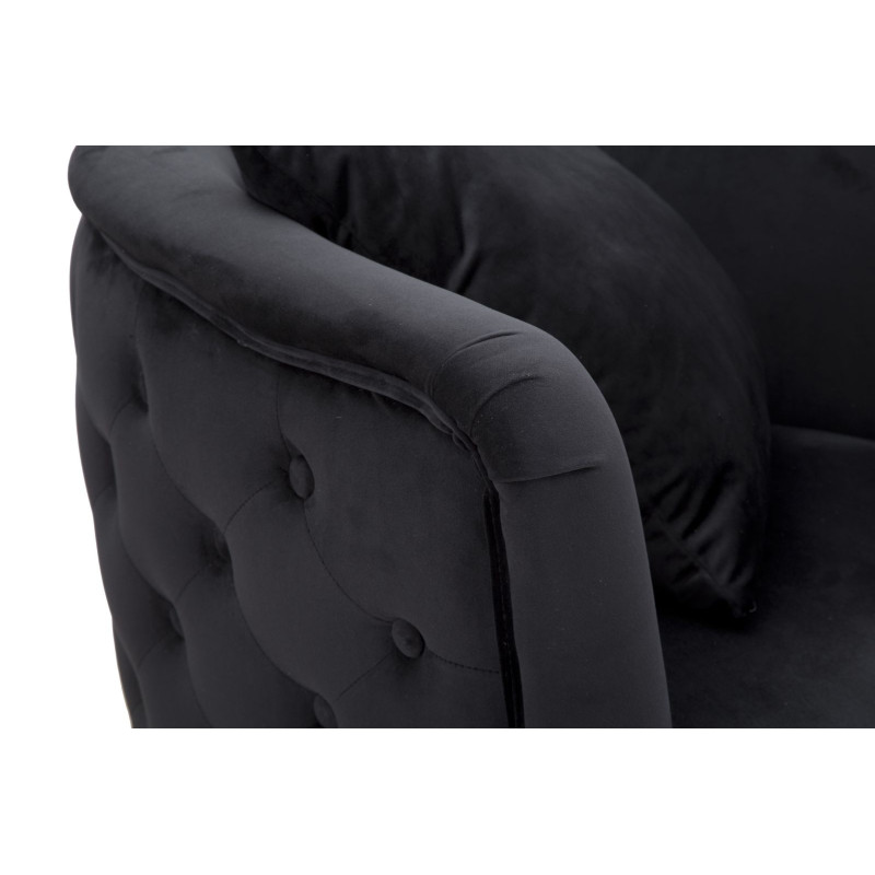 Fauteuil moderne en Velours Noir Capitonné Métal Doré Bois Bucarest 