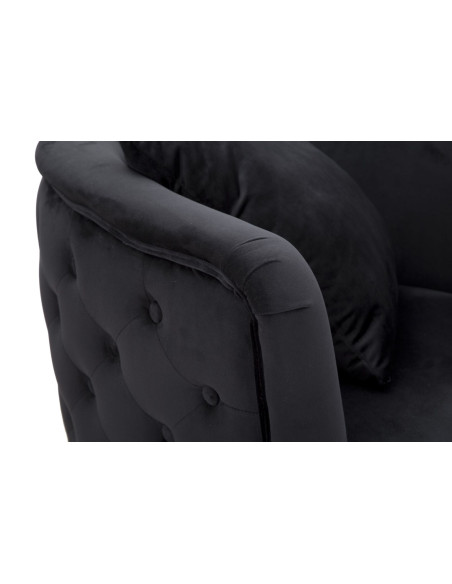 Fauteuil moderne en Velours Noir Capitonné Métal Doré Bois Bucarest 