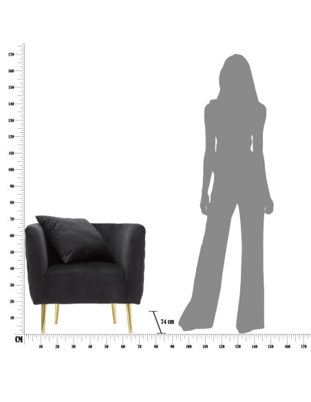 Fauteuil moderne en Velours Noir Capitonné Métal Doré Bois Bucarest 