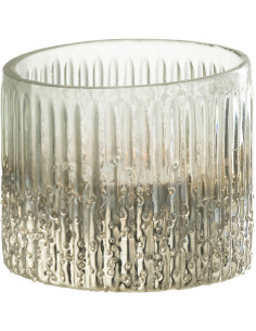 Photophore transparent et argenté en verre côtelé D10 cm - 1