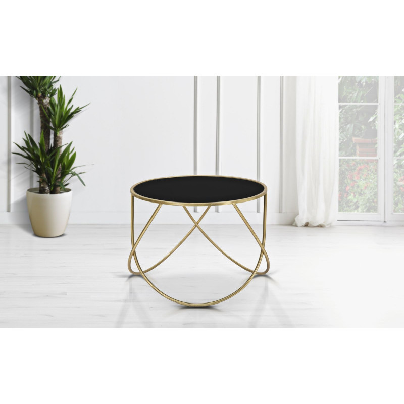 Table basse design originale Ronde en Métal Doré Verre Ring 