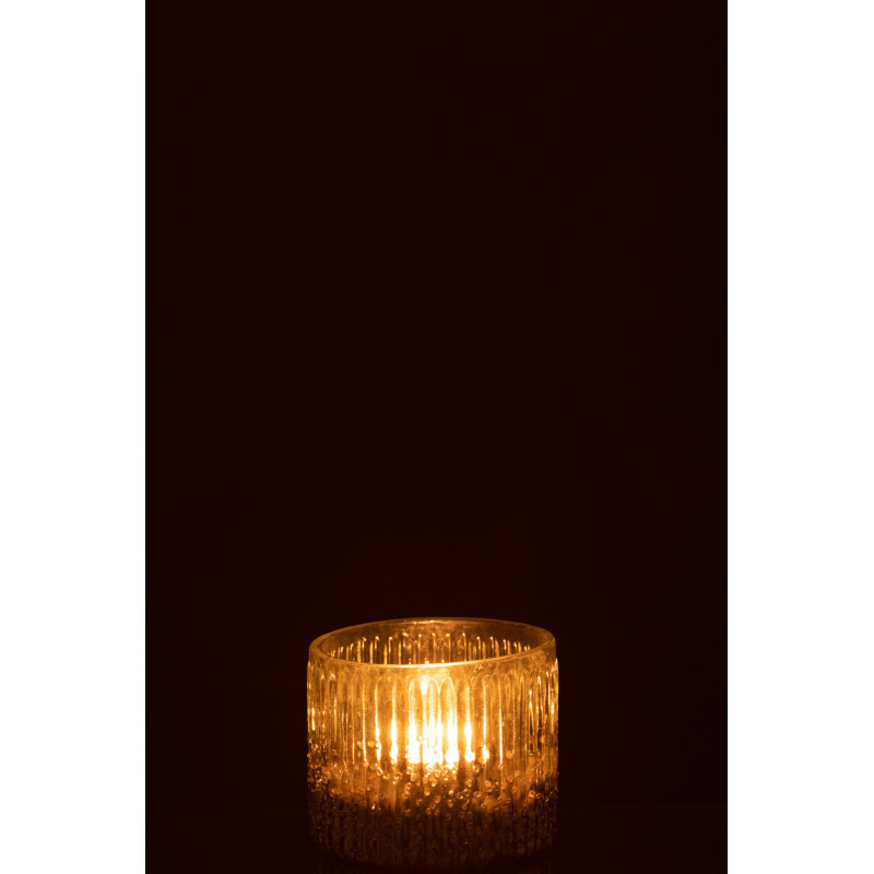 Photophore transparent et argenté en verre côtelé D10 cm - 3