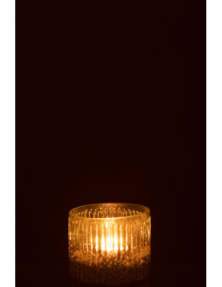 Photophore transparent et argenté en verre côtelé D10 cm - 3