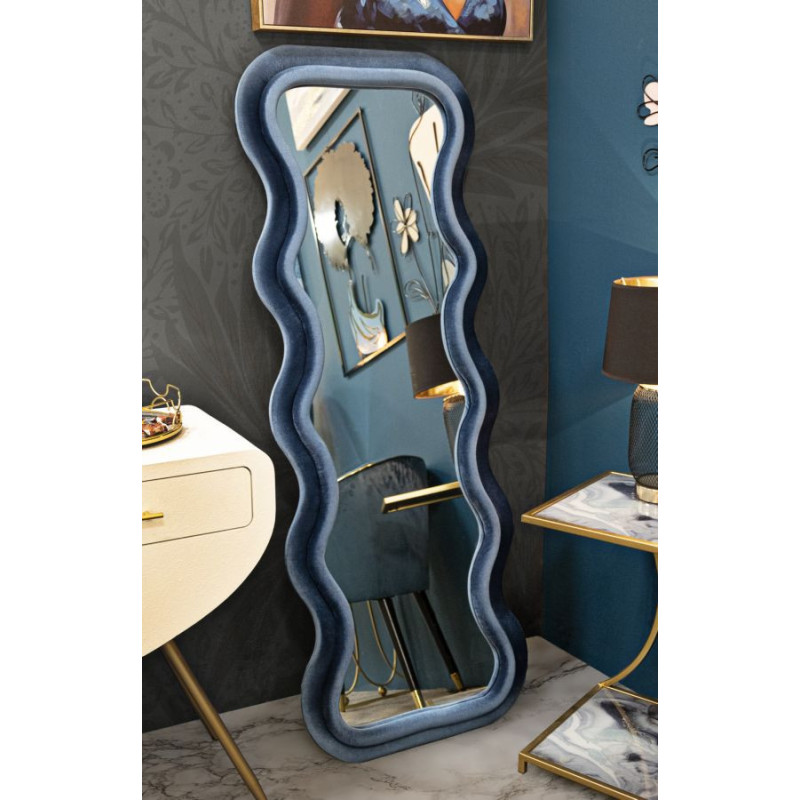 Miroir mural original Irrégulier 60x160 en Velours Bleu Bois Emily 