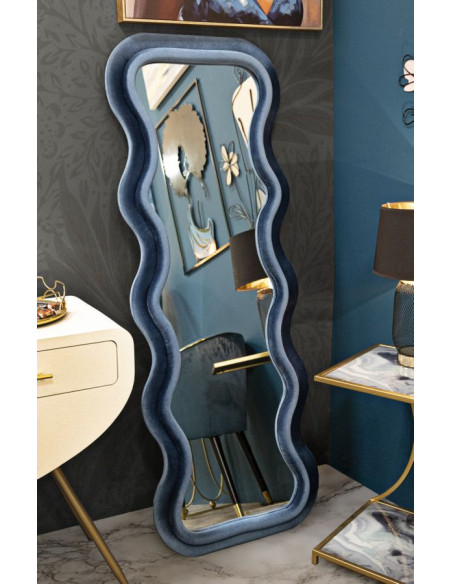 Miroir mural original Irrégulier 60x160 en Velours Bleu Bois Emily 