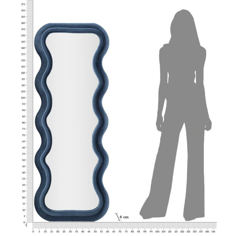 Miroir mural original Irrégulier 60x160 en Velours Bleu Bois Emily 