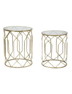 Table d'appoint moderne Ronde en Métal Doré Verre Tunisi (Lot de 2) 