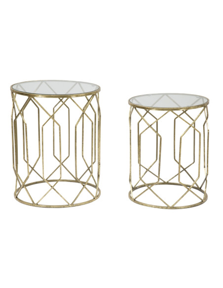 Table d'appoint moderne Ronde en Métal Doré Verre Tunisi (Lot de 2) 