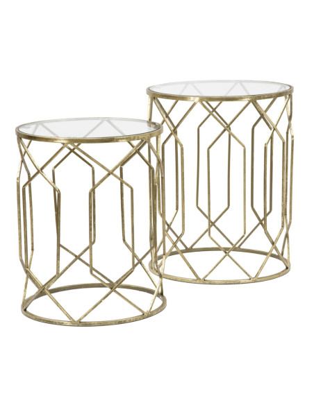 Table d'appoint moderne Ronde en Métal Doré Verre Tunisi (Lot de 2) 