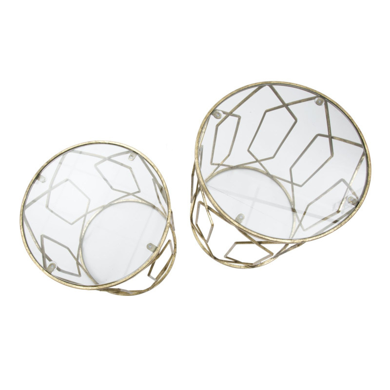 Table d'appoint moderne Ronde en Métal Doré Verre Tunisi (Lot de 2) 