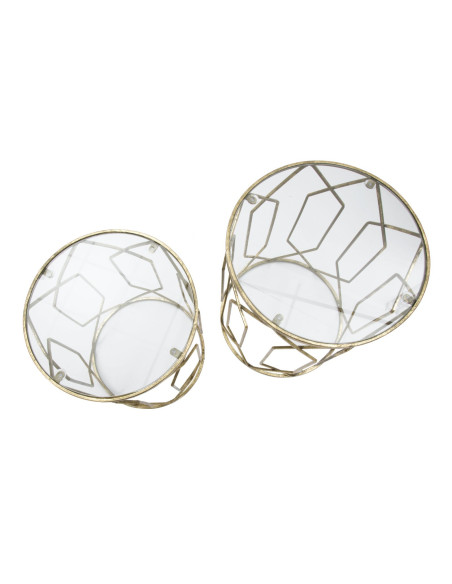 Table d'appoint moderne Ronde en Métal Doré Verre Tunisi (Lot de 2) 