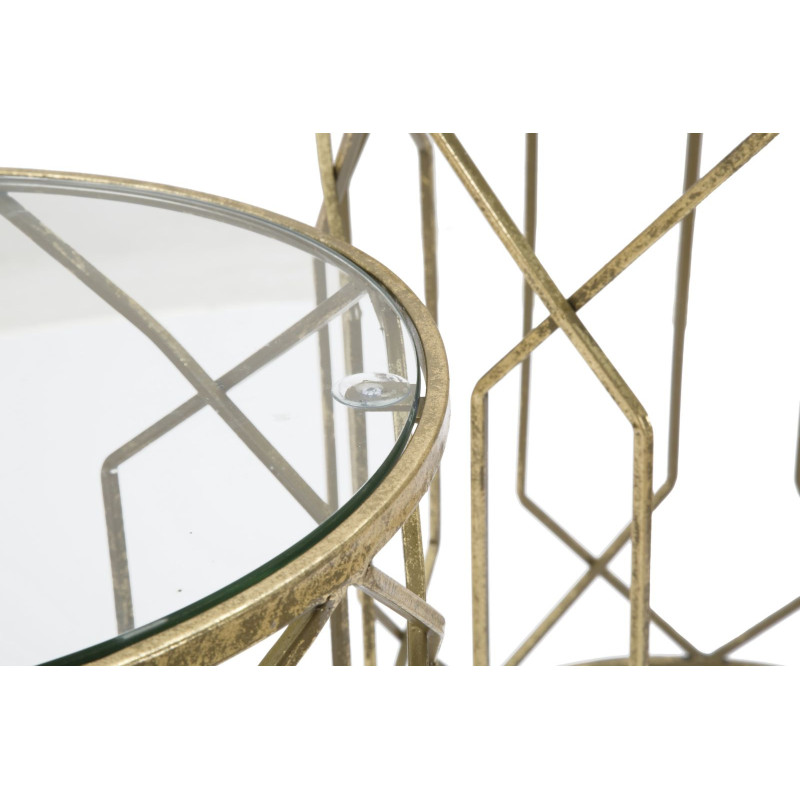 Table d'appoint moderne Ronde en Métal Doré Verre Tunisi (Lot de 2) 