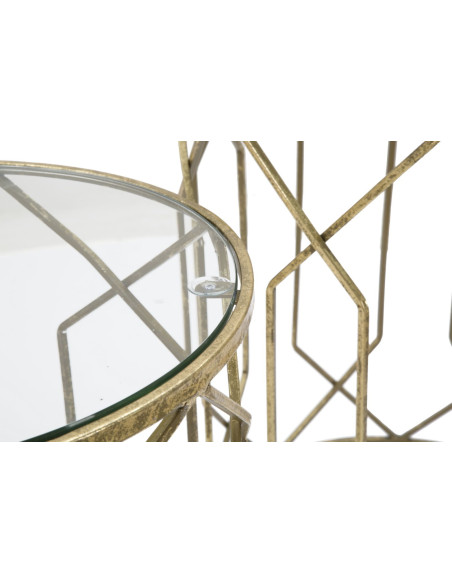Table d'appoint moderne Ronde en Métal Doré Verre Tunisi (Lot de 2) 