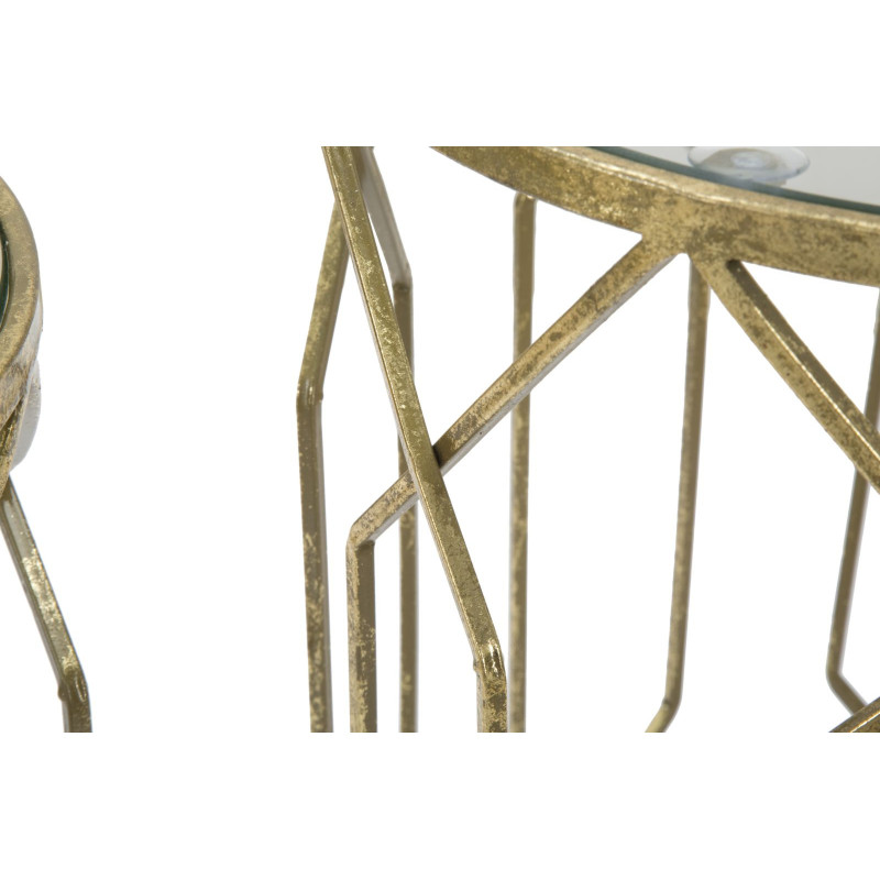 Table d'appoint moderne Ronde en Métal Doré Verre Tunisi (Lot de 2) 