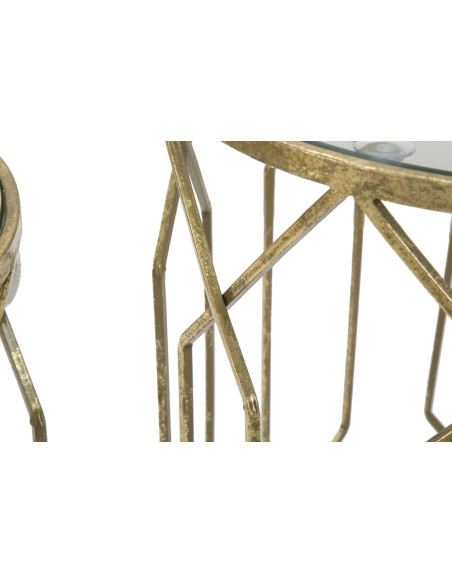Table d'appoint moderne Ronde en Métal Doré Verre Tunisi (Lot de 2) 