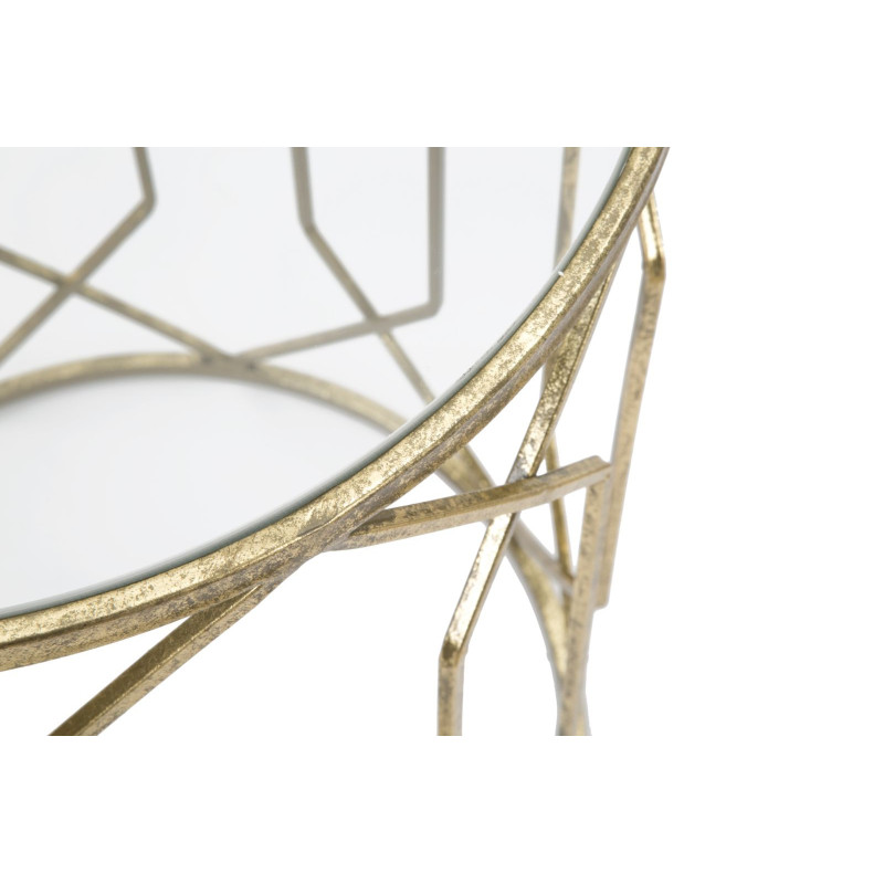 Table d'appoint moderne Ronde en Métal Doré Verre Tunisi (Lot de 2) 