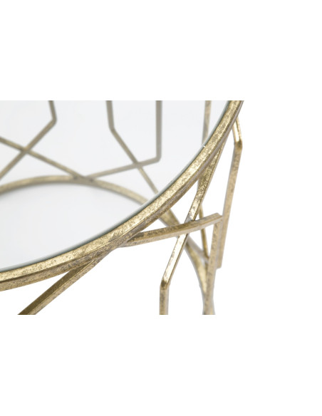 Table d'appoint moderne Ronde en Métal Doré Verre Tunisi (Lot de 2) 