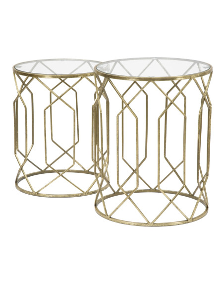 Table d'appoint moderne Ronde en Métal Doré Verre Tunisi (Lot de 2) 
