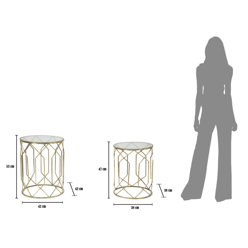 Table d'appoint moderne Ronde en Métal Doré Verre Tunisi (Lot de 2) 