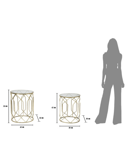 Table d'appoint moderne Ronde en Métal Doré Verre Tunisi (Lot de 2) 