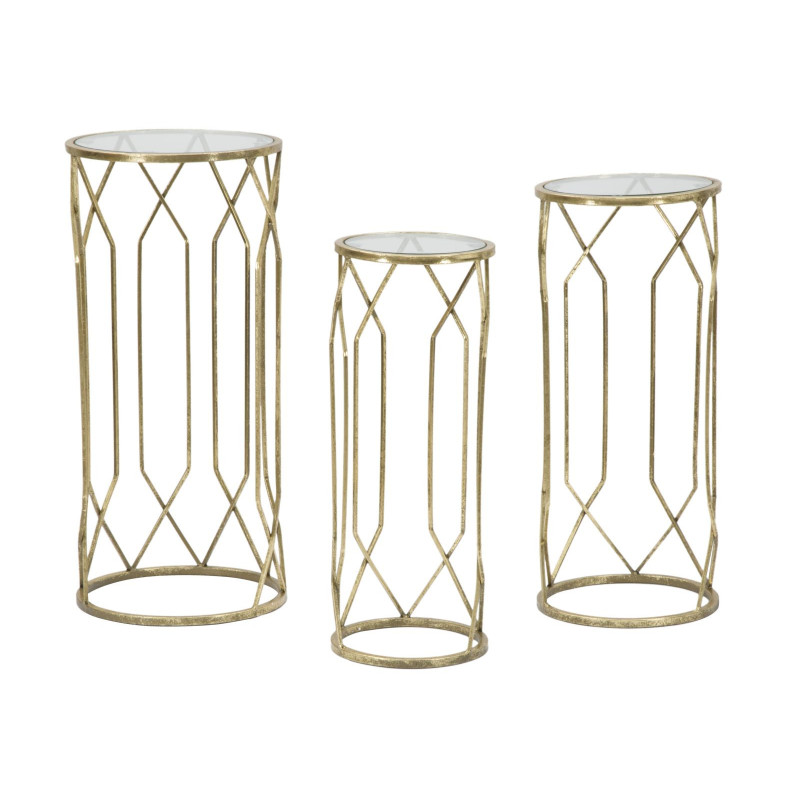 Sellette haute moderne Ronde en Métal Doré Verre Tunisi (Lot de 3) 