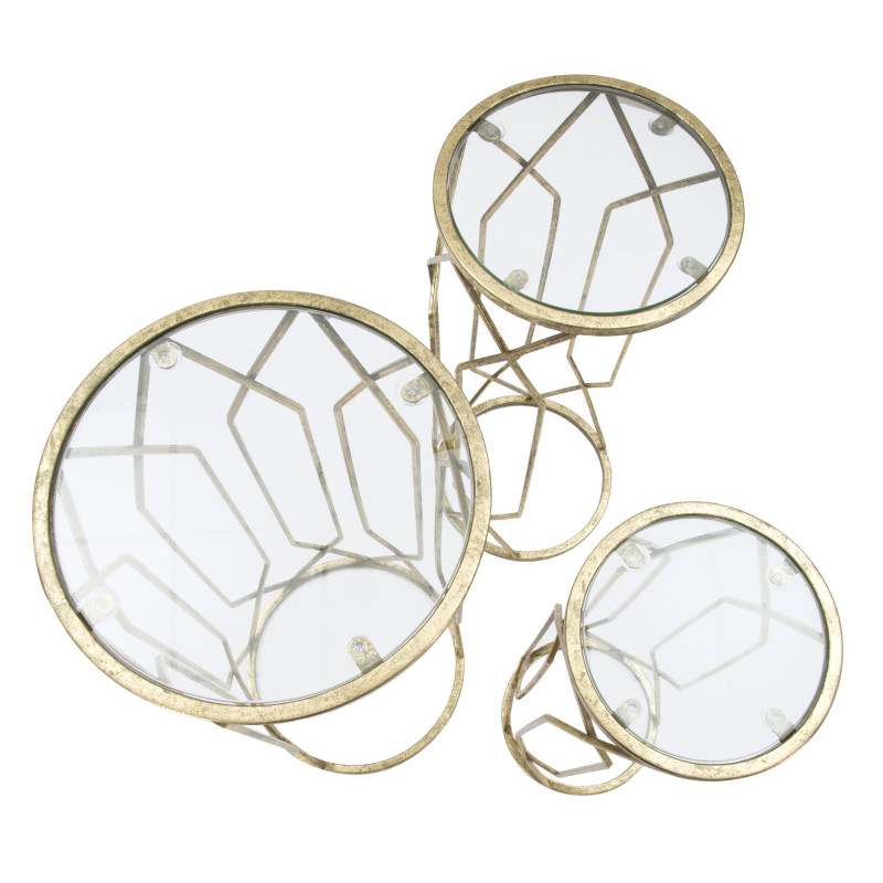 Sellette haute moderne Ronde en Métal Doré Verre Tunisi (Lot de 3) 