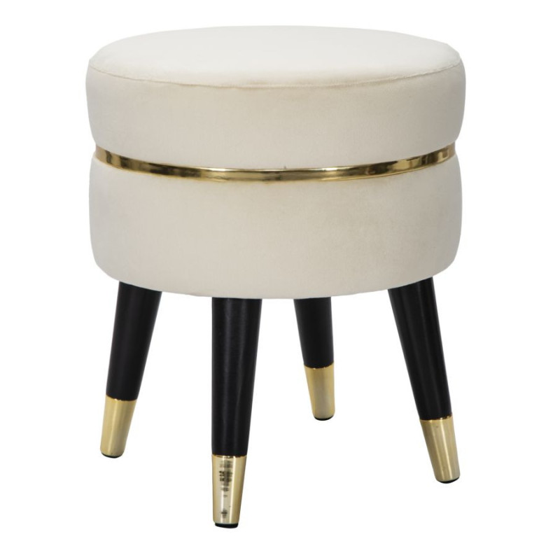 Tabouret moderne Rond en Velours Blanc crème Métal Doré Noir Paris 