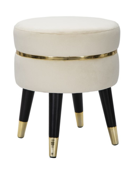 Tabouret moderne Rond en Velours Blanc crème Métal Doré Noir Paris 