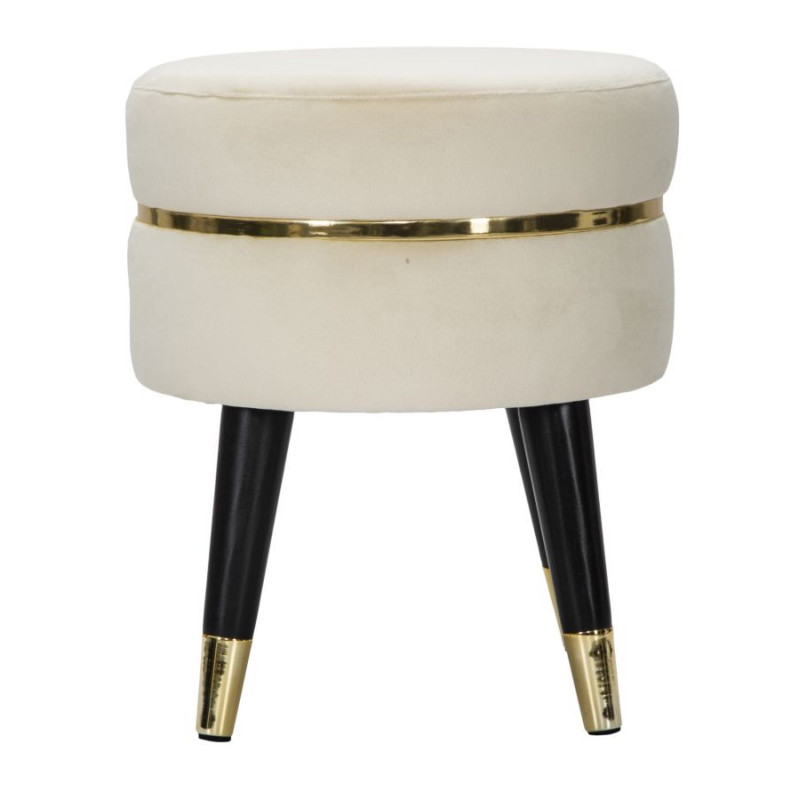Tabouret moderne Rond en Velours Blanc crème Métal Doré Noir Paris 