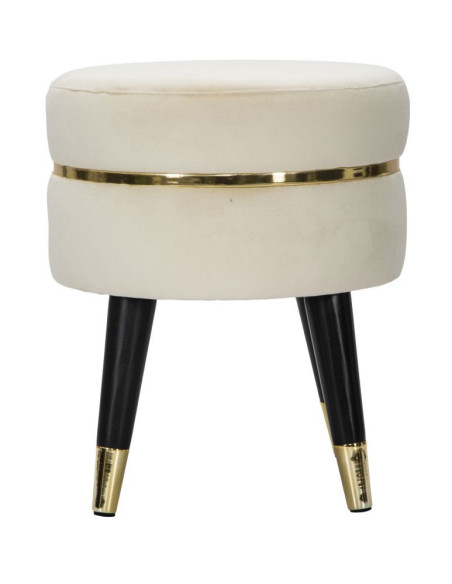 Tabouret moderne Rond en Velours Blanc crème Métal Doré Noir Paris 