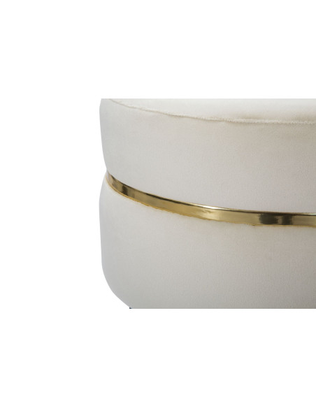 Tabouret moderne Rond en Velours Blanc crème Métal Doré Noir Paris 