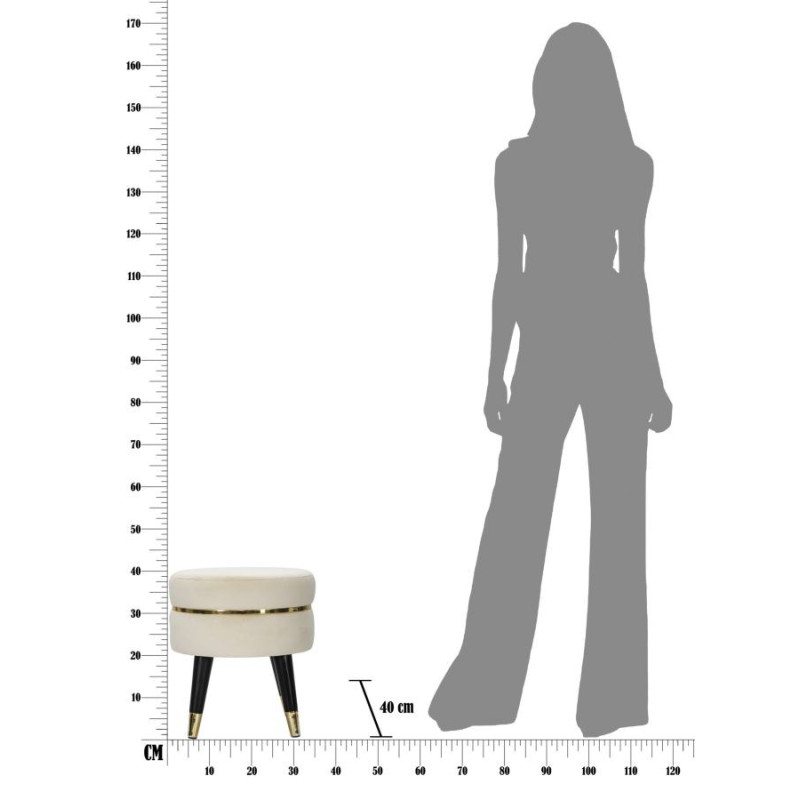 Tabouret moderne Rond en Velours Blanc crème Métal Doré Noir Paris 