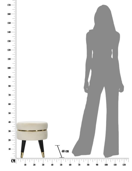 Tabouret moderne Rond en Velours Blanc crème Métal Doré Noir Paris 