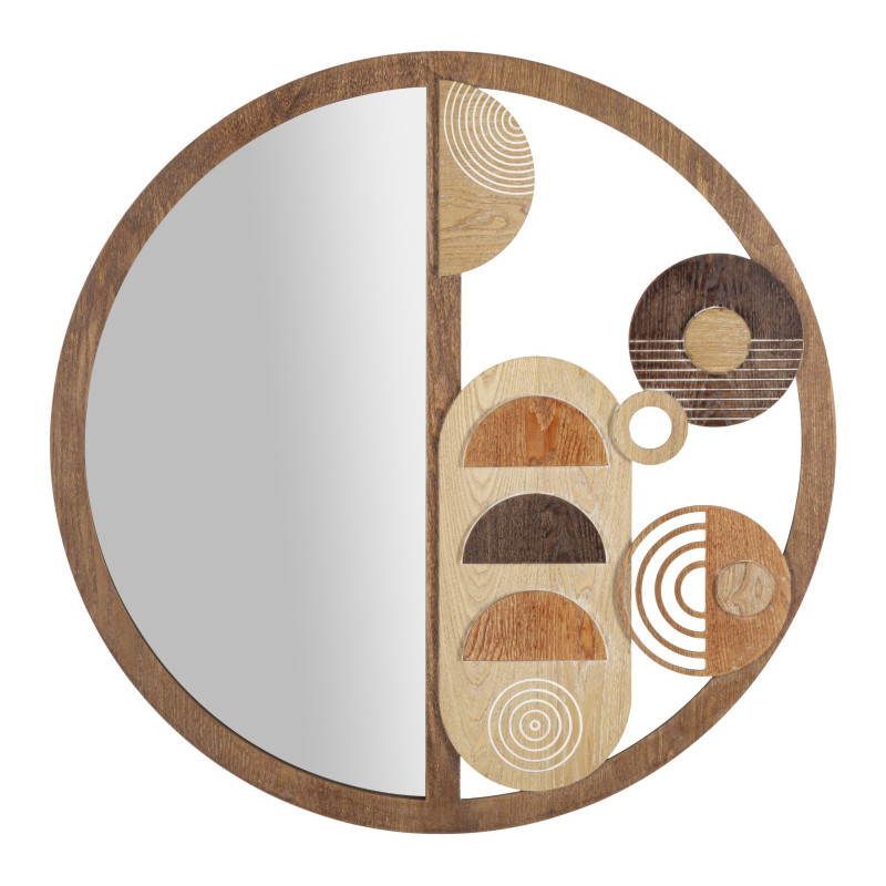 Miroir mural original XL Formes géométriques Rond 80x80 en Bois Naturel Block 