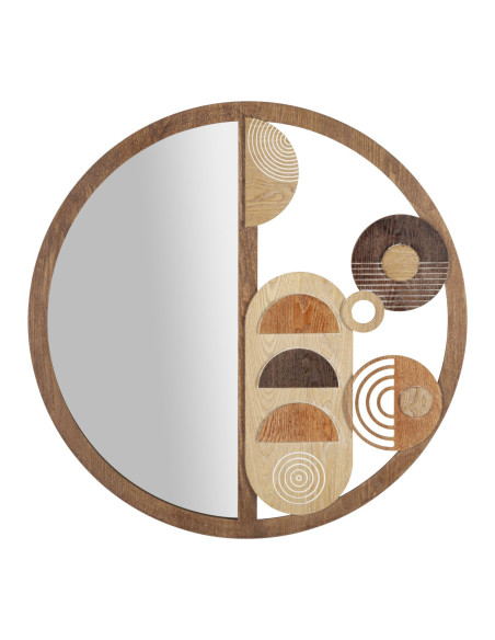 Miroir mural original XL Formes géométriques Rond 80x80 en Bois Naturel Block 