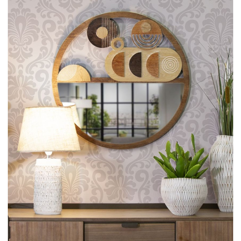 Miroir mural original XL Formes géométriques Rond 80x80 en Bois Naturel Block 