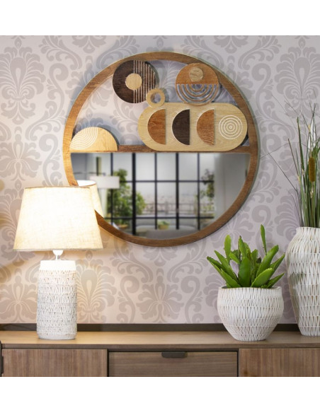 Miroir mural original XL Formes géométriques Rond 80x80 en Bois Naturel Block 
