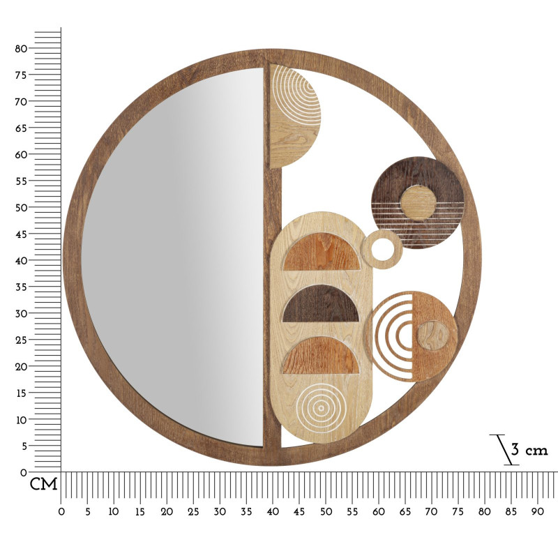 Miroir mural original XL Formes géométriques Rond 80x80 en Bois Naturel Block 
