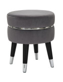 Tabouret moderne Rond en Velours Gris Métal Argenté Noir Paris