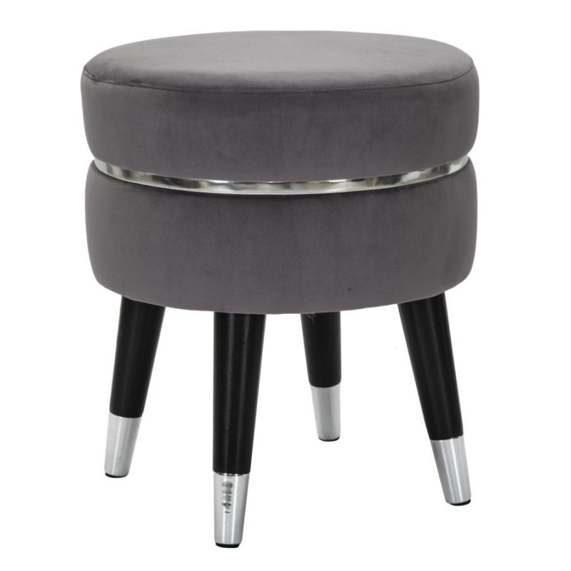 Tabouret moderne Rond en Velours Gris Métal Argenté Noir Paris 