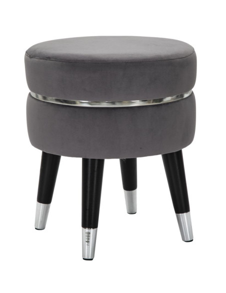 Tabouret moderne Rond en Velours Gris Métal Argenté Noir Paris 