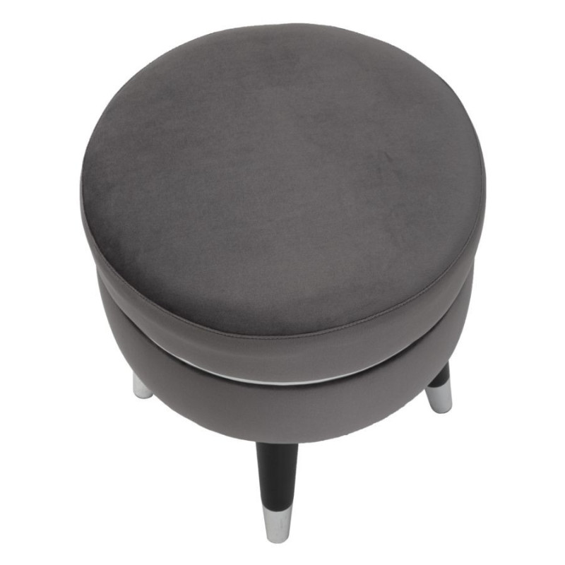 Tabouret moderne Rond en Velours Gris Métal Argenté Noir Paris 