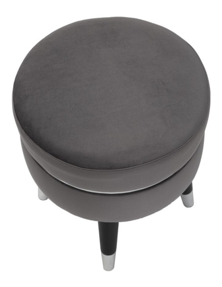 Tabouret moderne Rond en Velours Gris Métal Argenté Noir Paris 