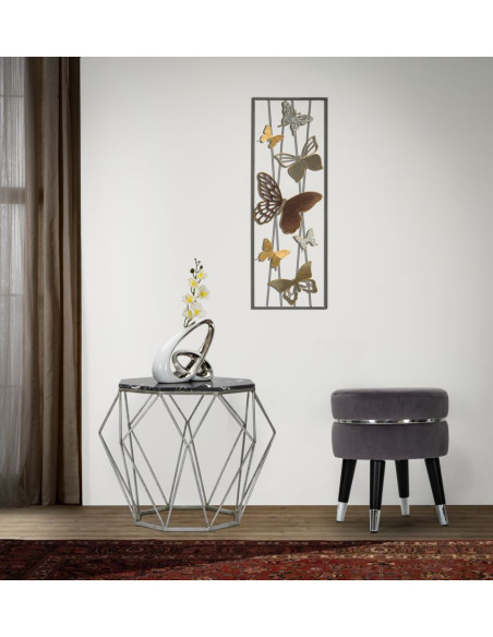 Tabouret moderne Rond en Velours Gris Métal Argenté Noir Paris 