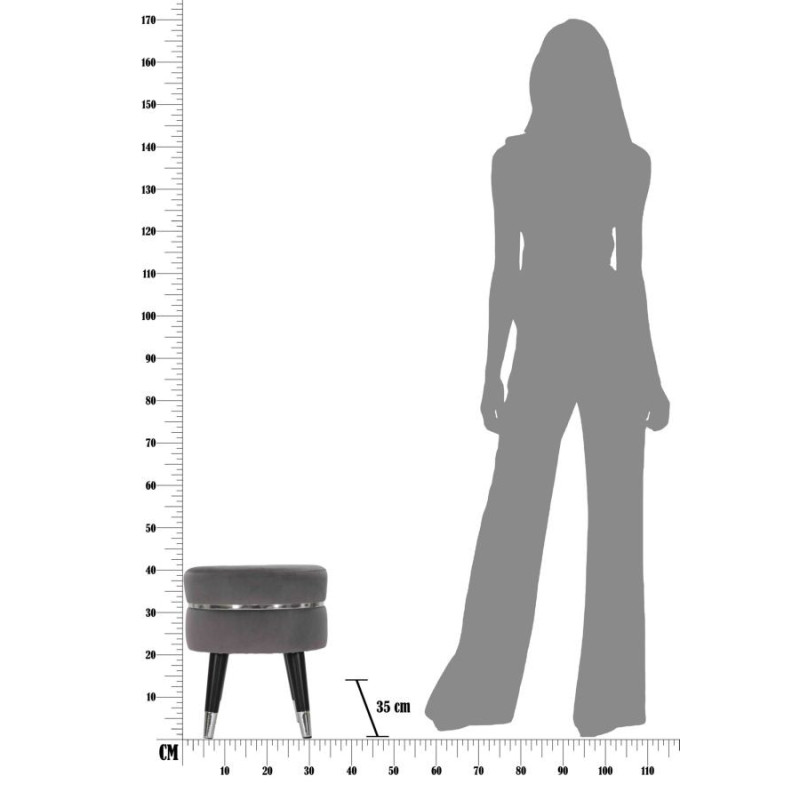 Tabouret moderne Rond en Velours Gris Métal Argenté Noir Paris 