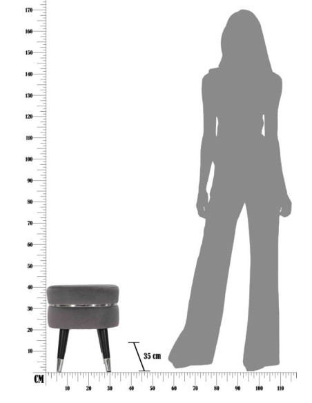 Tabouret moderne Rond en Velours Gris Métal Argenté Noir Paris 