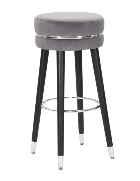 Tabouret de bar moderne rond en Velours Gris Métal Argenté Noir Paris 
